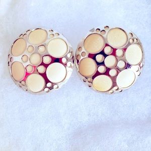 1 1/8” Vintage Silver Filigree Over Ivory Clip-Ons